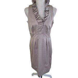 Just Taylor Champagne Stretch Satin Sleeveless Ruffle Neck Sheath Dress 8